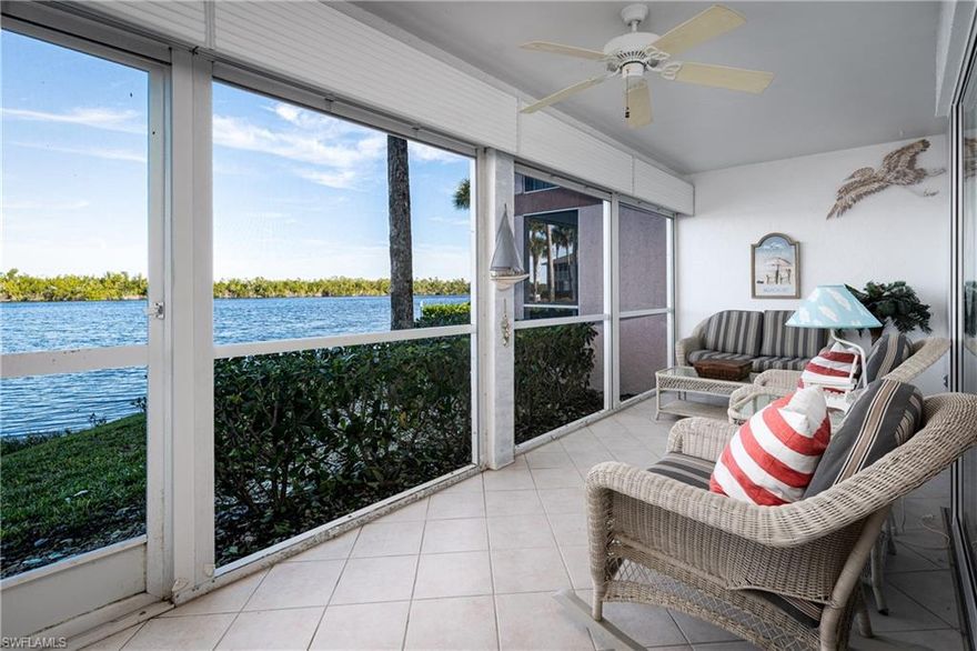 LOCATION, LOCATION, LOCATION !!! One of the best 1st floor wide water views, across the street from Hammock Bay. Your lanai is just a few feet from the lake. No steps and easy parking with one assigned space and guest parking. Tiled living areas and lanai. Brand New HVAC system. Newer kitchen cabinets. This 2 bed / 2 bath cannot be matched in value when you see the low fees that include water, and 2 lake view pools. The Jack and Jill access bath make sleeping 6 adults comfortable when you have guests. Minutes to Marco Island and Isles of Capri. Marco airport is at the end of Mainsail Drive as well.