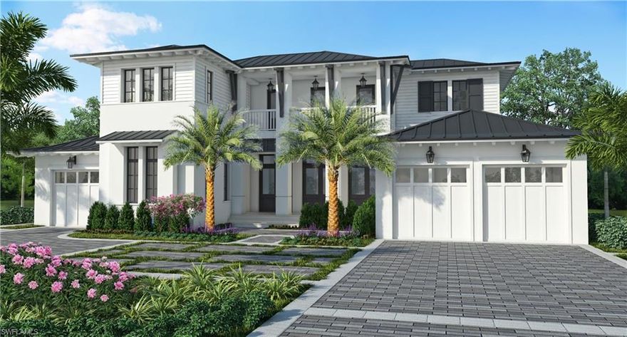 The Cloverdale, built by London Bay Homes sits on an oversized homesite that provides plenty of privacy, with southern exposure in the prestigious Moorings neighborhood. Stately two-story columns draw your eyes toward a balcony over the Cloverdale’s grand entrance and showcase the home’s West Indies-inspired architecture.

Fully furnished by Romanza Interior Design, the Cloverdale emphasizes openness, combining a great room with an adjoining dining room, kitchen and café. Sliding glass doors in the great room and café lead to the covered outdoor living area with motorized screens, and an outdoor kitchen.

The master suite features double French doors that open to the resort-style pool and spa with spillover, and nearby trellis with outdoor shower and fire pit. Three guest suites are located on the second floor, in addition to a morning bar and loft that opens to a balcony.

Membership eligibility in the Moorings Beach Park, just a short walk away, is offered with the property.