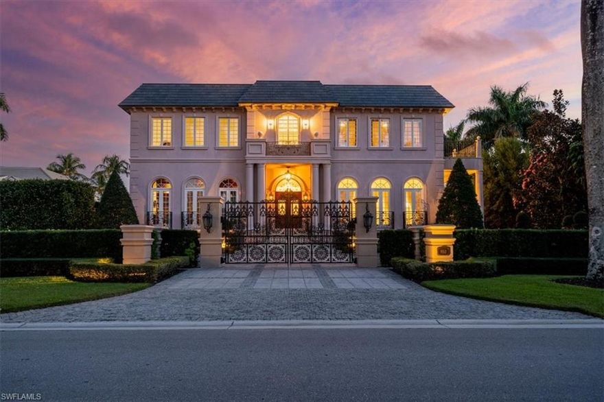 French Chateau-inspired Port Royal home on an ideal southern exposure property with resort style pool and spa that flow into Harbour Channel. Dramatic entrance with soaring ceilings and clean lines for sophisticated relaxation. Kitchen features Wolf and Sub Zero appliances, custom Louis XV Mahogany Cabinetry and natural colors make for a terrific place to entertain family and friends. The entire second floor is the Master Bedroom with oversized custom his and her closets, morning bar and two offices with  dramatic views over the water. Resort-style infinity edge pool and spa is one of Port Royal’s Best and makes for incredible events or a casual evening by the fire pits. Naples Bay Views and quick access to the Gulf of Mexico for boat lovers. Impeccably built with all concrete construction and fine custom finishes.The front half of the house was built in 2013 when the entire house was upgraded and extensively remodeled.