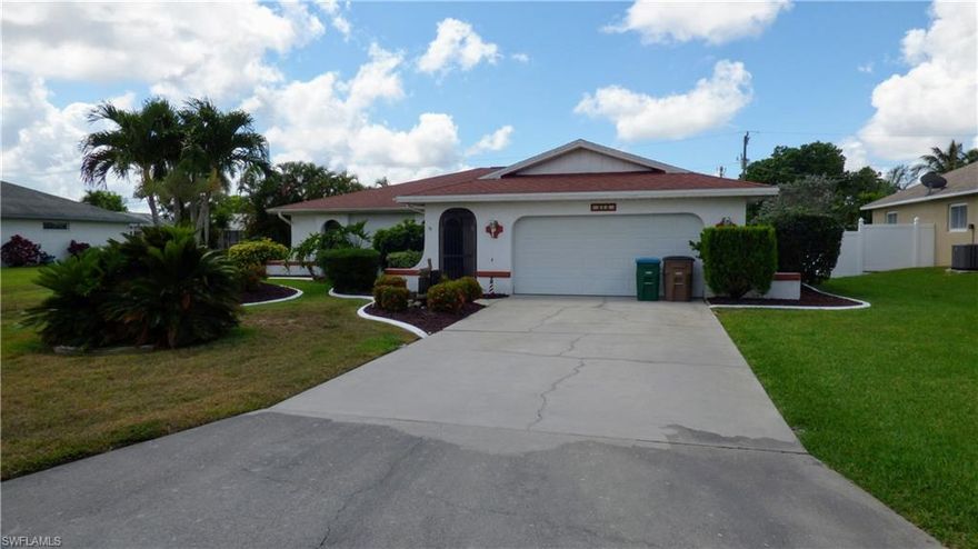 Enjoy the Florida Lifestyle.  3 BR, 2 BA, 2 Car Garage Pool home with a Southern Rear exposure.  AC replaced in 2015.  Roof replaced in 2014.  New water heater.  Furnishings are negotiable.  Mature Landscaping.  Solar heated pool.  The main sliding glass door, guest room sliding glass door and the kitchen window are all Pocket doors.  This property would be a great Primary Residence, Second home, Vacation home, or Investment. Close to Sun Splash Family Waterpark, Fort Myers, Matlacha, Pine Island, Cape Coral Yacht Club, Tarpon Point, and Cape Harbour. Easy access for Boating, Biking, Walking, Beaches, Golfing, Airports, Shopping, Restaurants, Parks, Boat Ramps, and Much More... No HOA Dues.  Schedule your showing today!