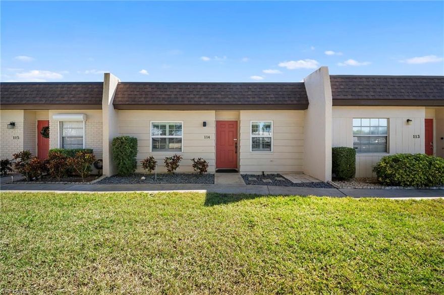 Amazing move-in-ready, turnkey furnished and fully remodeled condo set in a serene, park-like community. This elegant single-story condo was extensively updated in 2021, including a new roof, A/C, hot water heater, electric panel, all appliances, custom window treatments, and plantation shutters. Designed with a luxurious, modern aesthetic, the open-concept floor plan features a stunning quartz waterfall-edge breakfast bar, custom lighting, and designer finishes throughout. The kitchen is a true showpiece with Whirlpool stainless steel appliances, moen industrial-style fixtures, and stylish two-tone cabinetry. Enjoy LVP flooring, all-new baseboards, trim, shelving, three-panel doors, and upgraded hardware throughout the unit. The bathroom showcases a contemporary design with 16x30 custom tile, quartz countertops, and Delta fixtures. The primary bedroom offers a spacious walk-in closet plus an additional closet—perfect for extra storage. Additional highlights include a new stacked GE condensing washer and dryer with and an enclosed lanai with sliding windows, providing a versatile bonus space for relaxing or entertaining. This unit is ideally located just one unit away from the carport and dedicated storage unit for added convenience. The community features a beautiful pool and clubhouse and is ideally situated near dining, grocery stores, shopping, beaches and everyday conveniences. This exceptional condo combines modern luxury, thoughtful upgrades, and a prime location—truly a must-see.