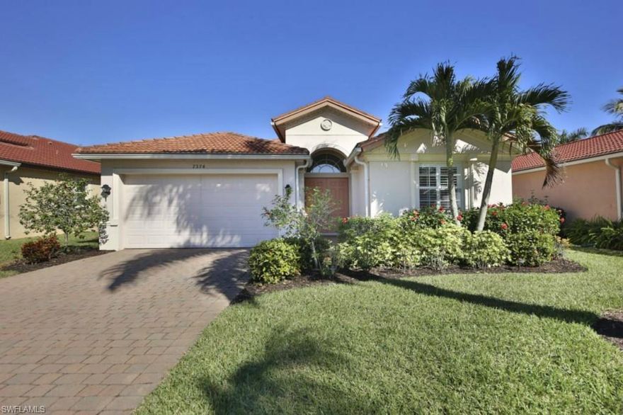 Casa Del Lago!  Lovingly cared for and lightly used seasonal home is ready for a new owner.   This Engle built 3 bedroom split floor plan sits on a beautiful lot with an eastern exposure.   The tall double door entry leads to a greatroom styled layout.  The living room and dining room have beautiful views out to the large lanai and the eat in kitchen has a lovely niche for morning coffee with the rising sun.   The front bedrooms share a bath and are filled with southern light.  The generously sized master features dual closets, dual sinks and a separate tub and shower.      Bedrooms are carpeted and the rest of the home has tile; plantation shutters in everyroom!  The deep covered lanai looks out on large private backyard.   Loads of room for a pool.   Casa Del Lago is in a wonderful South Fort Myers community across the street from the 3400 acre 6 Mile Slough Preserve and access to the extensive Lee County bike path system.  The Twins spring training facility is just down the street and there are endless restaurants and shops nearby.  HOA fees include cable, irrigation water, gated access, lawn care, security,  community pool, tennis and clubhouse included! NO CITY TAX  - NO CDD