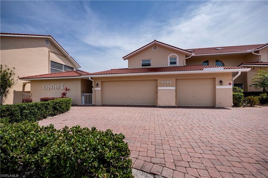 ** Prime Location ** Minutes to TARPON POINTE MARINA** Beautiful CAPSTAN II CONDO ** Amazing 3 BEDROOM, 2 Bath, with 2 CAR Garage ** Features Great Room overlooking wide Canal, spacious Master Suite with lots of Storage, Inside Laundry Room, upgraded custom Kitchen, Serene Open Screened Lanai, overlooking sparking canal with Dolphins and Manatee playing ** This unit has HURRICAN RATED WINDOWS THROUGHOUT ** NEW LIFETIME ROOF **Many custom features ** Complex has 12 units ** You will Love this small, friendly , welcoming, unique, Convenient Complex ** Hurry to see this today!  Boat Dock not included but may be leased or purchase **NOT 55+ ** Make this your home today.