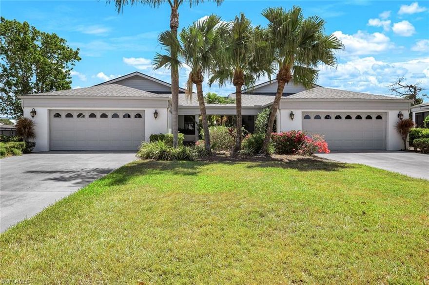 Everyone Dreams of Finding a Villa Like This One! 3 Full Bedroom, Walk In Closets, 2 Full Bath, Plus Half Bath,
2 Car Garage, No Flood In Dwelling Ever!- Property with a Water Gulf Course View AND the Community Pool and Spa are Directly Across From the Villa! Guest Parking Next to Unit. Corner End Unit with HUGE Hurricane Rated Everything! Beautiful Leaded, Hurricane Rated Entry Door. This Villa is being Sold Turnkey (with a small exclusion list), Great Room Floor Plan with 12' Ceilings, ALL Porcelain Tile Flooring, Custom Window Treatments Include 4" Plantation Blinds. If you Love ALL things FOODIE you will Appreciate the Multiple Pantries, Custom Real Wood Cabinetry, Quartz Counters- Glass Tile Back Splash, Tumbled Marble in the Baths- If your Picky about Design you will Love the High End Finishes- Minka Fans, Pendant Lighting, Recessed Lighting, Ambient Lighting. 3RD Bedroom Offers a Queen Size Murphy Bed that Tucks away Creating a 2nd Den or Craft Room. The Owner Suite is Set Up with a King Size Therapeutic Bed, Bedroom Set and Contemporary Office Set, and a Bonus Denmark Chair & Ottoman. This Villa is Designed For Entertaining Large Groups But Also Gracious Living. (The Quarterly Fee Includes the Master Association Fee, Internet/Wifi, Water, Pest, Mgt, Common Ground Maintenance, everything except the Electric!)-  The Country Club is Optional. New Special Incentives for New Members throughout the end of 12/2025! Some amenities in the listing require Membership in the Country Club. The Forest Community has over 8 Miles of Sidewalks, Lakes, A Children's Park, 2 Manned Entries, Pet Stations Located Throughout the Forest. Eagles, Otter, Birds of Every Kind. The Greenspace in the Forest is Comparable to No other. RSW Airport just 15 Min, Sanibel 20 Min, FMB 25 Min, FGCU 20 Min, Bike to Lakes Park (Sidewalks) or Nearby Coffee Shop! Come Live & Play in The Forest!
