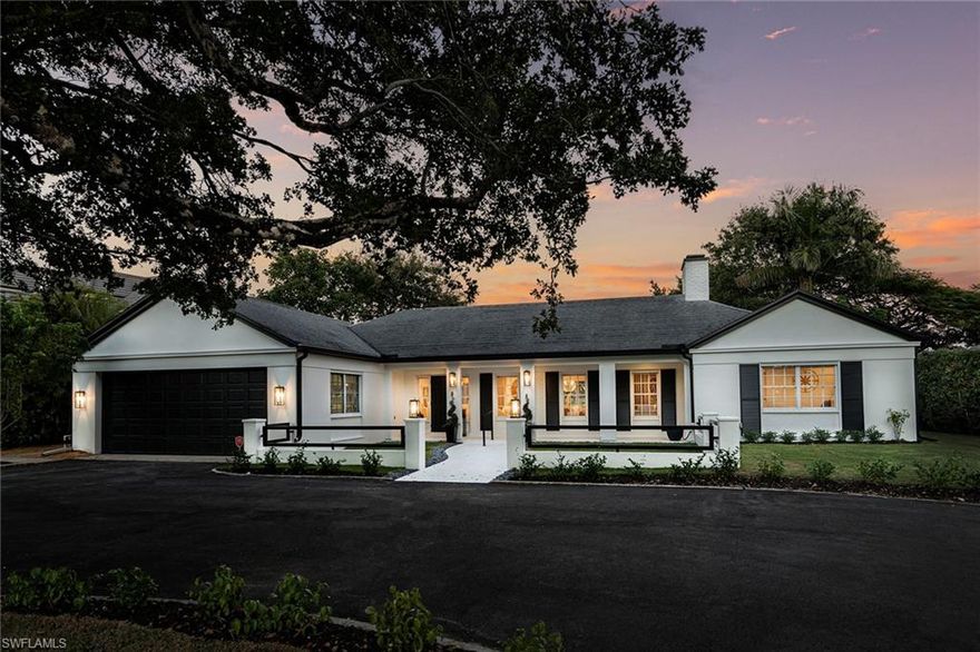 Located in one of Naples' most desirable and highly sought-after neighborhoods is this chic and sophisticated 2,911-total-square-foot residence on 0.28 acres. This three-bedroom, three-full-bath home in the Moorings neighborhood is stunning. The open-concept dining and living area with a fireplace is fabulous for entertaining, as is the oversized, covered lanai and spacious outdoor patio with a heated pool, all offering wide golf course views. The home is being sold furnished and was recently decorated by one of Naples' finest interior designers, Wilfredo Emanuel. Highlights of the home include upgraded landscaping, new AC ducts, new pebble lining in the pool, new countertops, sinks, light fixtures and laminate flooring. Build your dream home or move right in and take advantage of all the upgrades throughout. This home is situated directly on the Moorings golf course, and the clubhouse is just a short stroll away.