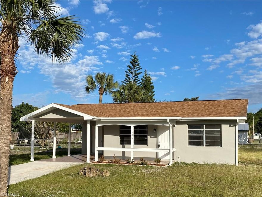 Completely remodeled 2 bedroom, 1 bathroom single family home on a large lot in Lehigh Acres! New appliances, countertops, kitchen cabinets, bathroom vanity, tub/shower combo, exterior paint, interior paint, and updated tile floors. The open floor plan is a convenient layout for the entire family with the dining, living room, and kitchen all in the same area of the home. Flexible space for laundry and convenient carport with a long driveway for additional vehicles! This great location is close to schools, shopping, restaurants, and just minutes to Fort Myers!