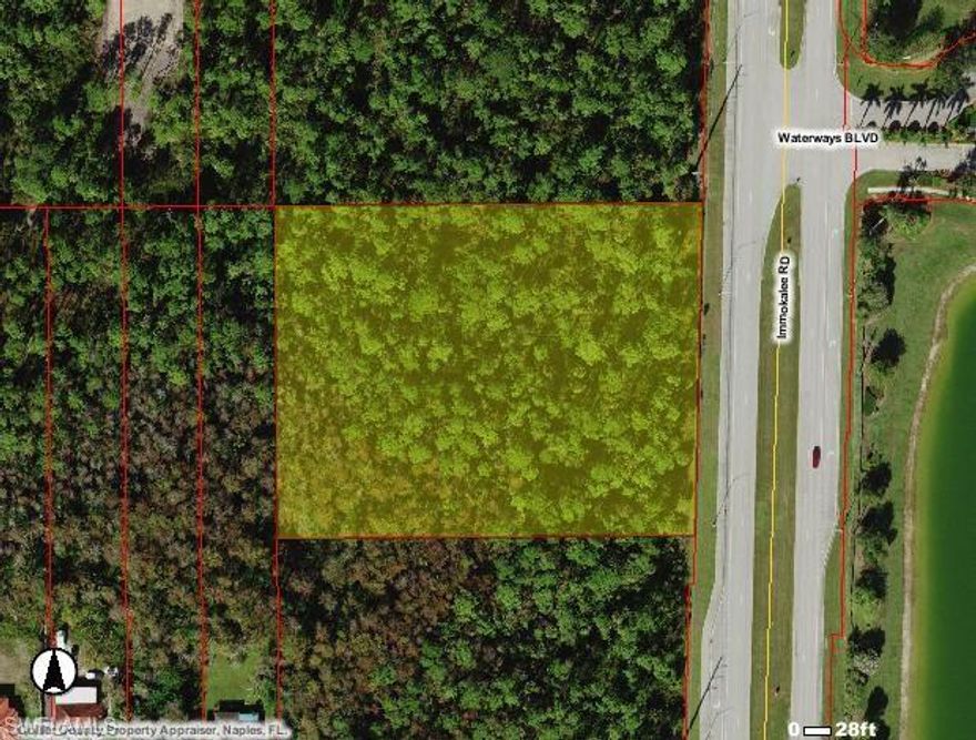 On the corner of Immokalee Road and Waterways Blvd, this 3.18 acre parcel has no deed restrictions or HOA. With a new Publix and shops/restaurants nearby, opportunity awaits. Located close to the elementary and middle school as well as Palmetto Ridge High School and the Collier County Fair Grounds,  this parcel is in a convenient location within the estates.