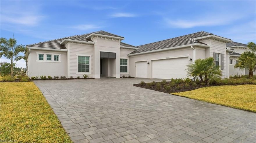 THIS GOLF & POOL HOME IS READY FOR YOU NOW!! Discover a golfer’s paradise at Webbs Reserve—where active living meets relaxation in a beautiful coastal setting. Experience sparkling pools and premium resort amenities—all just a golf cart ride away from home. Step through an elegant entryway to discover this stunning 2,395-square-foot single-story home, where every detail has been crafted for elevated living. The welcoming foyer is accompanied by a formal dining room and a flexible den—perfectly designed for gathering or quiet work. Moving into the heart of the home, the open Great Room draws you in with vibrant natural light and effortless flow to an expansive outdoor entertainment space through sleek sliding doors. The kitchen is a chef’s dream, featuring a brand-new gas cooktop, sleek quartz countertops, stainless steel built-in oven and microwave, French door refrigerator and stylish cabinetry. The owner’s suite rests in a private split-wing, boasting a spa-inspired bathroom and walk-in shower surrounded by designer tile and water-efficient fixtures. Two additional bedrooms allow everyone space to call their own. Additional highlights include a three-bay garage with keyless entry, hurricane-rated door and an energy-efficient smart thermostat to keep comfort at your fingertips. With homes of this caliber moving fast at Webbs Reserve, act now before this exceptional residence is claimed! Prices, dimensions and features may vary and are subject to change. Photos are for illustrative purposes only.