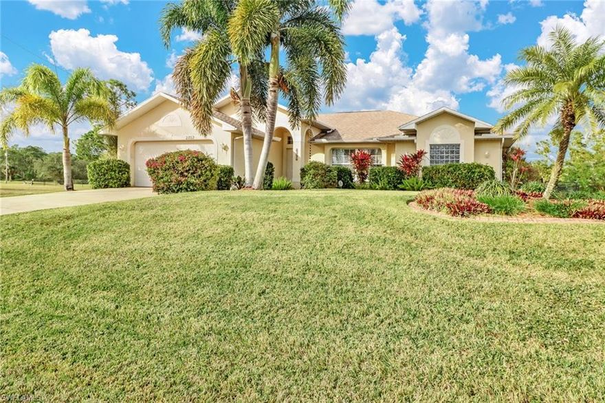 Price Adjustment.  FULLY FURNISHED LUXURIOUS TURNKEY PROPERTY PROFESSIONALLY DECORATED & LANDSCAPED! 3 bedrooms, 2 baths, 2 car garage on over-sized lot. Walking distance to Coral Oaks Golf Course. Upgraded pattern-concrete driveway, walkway & area surrounding heated pool. Professional landscaping with curbing around entire perimeter of the house & LED lighting. Fully fenced backyard, sprinkler system, central A/C, heating, security alarm, PERFECT WATER system, new high-end screened lanai, other upgrades... too many to list. Comfortable & high-end furniture & décor. Bright large open kitchen with breakfast bar, family room, formal living and dining room. Master bedroom with luxurious en-suite, his/her shower & sinks. Walkouts from the family room, dining room & master bedroom to the pool and lanai. Nearby Attractions: HISTORIC MATLACHA, beautiful down-town Cape Coral, white sandy beaches, Tarpon Point, Burnt Store & Cape Harbor marinas, water sports, restaurants, schools and shopping.