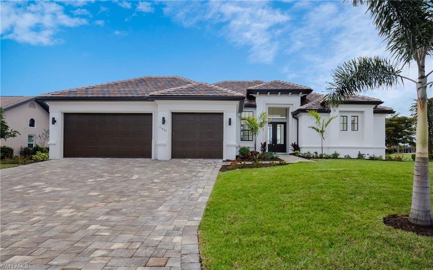 New construction by Frey and Son Homes. This Key Largo Home offers 11' 4" high ceilings. 10' sliders at the Great room & Master bedroom. Wrap around panoramic windows provide the feeling of a much larger home, featuring this Golf Course Home at it's best. This builder has a proven history of satisfied buyers with over 5000 homes built in the last 40 years in Florida. They only provide the best in quality, building components and customer service. Featuring their signature open span lanai across the back of the home (no columns), fabulous designer pool, PGT  impact resistant windows and sliding glass doors, tiled roof, paver drive, walk and decking, beautiful wood cabinetry and granite counters throughout. Stainless steel appliances, porcelain tile flooring in entire living and wet areas, spacious three car epoxy finish floors in garage. Why take a chance with a no name builder? We take pride in our reputation of creating custom, luxury homes and being in business since 1972 with a dedication to perfection.