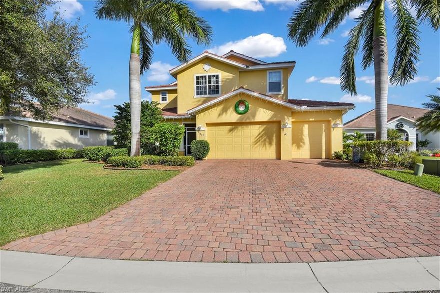 Perfect home for growing family! This lakefront home offers a wonderful sprawling layout w/ living & family room design, formal dining area & breakfast nook, guest suite on first floor, master suite along w/ guest suite & 2 bedrooms on second floor, loft, spacious kitchen, long screened rear lanai, large screened front lanai, and 2-car garage. Luxury features can be found throughout- volume ceilings, wood & wrought iron railing on staircase, electric fireplace in family room, large tile flooring in main living areas, pavers on driveway & both lanais, and granite countertops.  This home has enough room for every member of the family, and has a great location with easy access to Fort Myers via the Midpoint Bridge & lots of shopping/dining options. Sandoval is gated and offers a large community center w/ resort-style pool, fitness center, sand volleyball, basketball, walking paths, bocce ball, tennis & pickleball, covered playground, and horseshoe court. PLUS Calypso Park offers, disk golf, dog park, fishing pier, & grill areas.