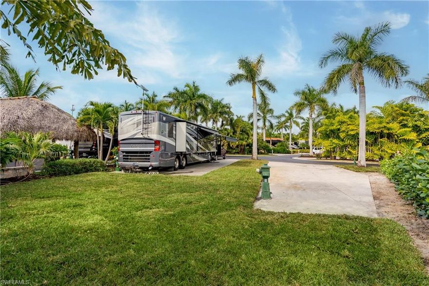 Lot 51 - Ready for your own slice of paradise?  This lot and a half is the perfect blank canvas for you to design.  With all of this prime space you have room for a casita, a tiki and lush landscaping!  Both of the rv pads are part of this property and there are two pedestals!

Your personal oasis awaits you!

Naples Motorcoach Resort is a Class A only resort and boasts a beautiful infinity pool, hot spa, exercise room, men and ladies' saunas and a kitchen that owners can use. A clubhouse for events whether sponsored by the resort or you can reserve for your own gathering. Two satellite pools each with a hot spa their own rest rooms and a laundry room. We can't forget your furry best friend; the resort also has a dog park!

The best news is that one of the satellite pools and spa are only steps away from this lot's location and the dog park is only a few further steps!  Location! Location! Location!