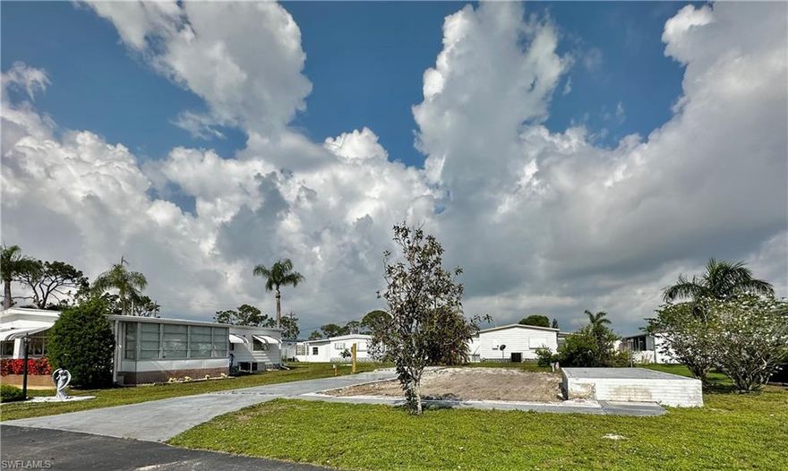 VACANT LOT for sale in Lazy Days Village! CLEARED AND READY FOR YOUR NEW HOME. Priced RIGHT for immediate sale. OWN YOUR LAND & Enjoy AFFORDABLE LIVING in the Sunshine State in this well-maintained pet-friendly, people-friendly 55+ Community with shuffleboard, ponds, mature landscaping, and street lights. Low monthly fee $170 includes recreation facilities, common grounds maintenance, and trash pick-up.Low-cost RV & boat storage available on-site. Lazy Days Village is perfect as your vacation getaway or for year 'round living. No lot rent to pay -- YOU OWN YOUR LAND. Lazy Days is Resident-owned and offers a full schedule of activities year 'round. Stay as busy as you like or simply relax and enjoy the balmy Florida weather! Lots to do in this area -- shopping, dining, and healthcare are nearby. North Fort Myers Sports Center is just down the street. All this is within 1 hour of 31 public golf courses and 5 sugar sand beaches!