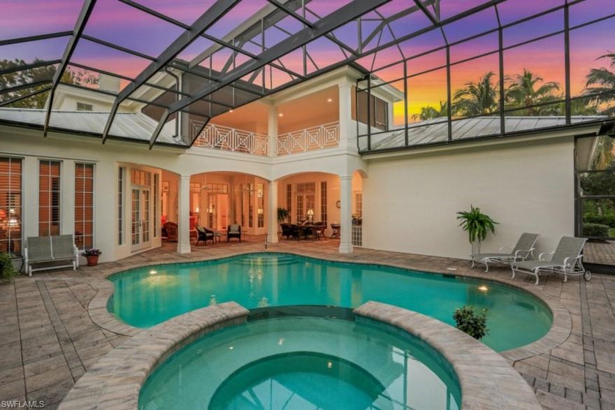 This home is truly what living in Olde Naples is all about! A spacious home great for entertaining, enjoy the outdoors on the verandah or out by the pool, walk to the beach, and easily enjoy Fifth Ave and Third street shopping, dining and entertainment! Open & bright, loaded w/upgrades! Absolutely ideal location in the heart of Olde Naples just 5 doors to the beach Luxurious ground floor master suite has a sitting area, two walk-in closets, separate vanities, soaking tub, king-sized shower! Also, there's a ground floor guest suite, Alley access to rear entry 3+ car garage, Coffered volume and cathedral ceilings, granite marble and onyx countertops, fireplaces, split bedrooms for privacy, chef's kitchen, both drip and Keurig coffee machines, large impact picture windows with tropical landscape views, plantation shutters on most windows. Manicured grounds, brick paved circular drive. Open floor plan offers multiple areas for entertaining. Tropical lagoon pool and spa beckon guests outdoors to enjoy the patio and summer kitchen amidst the lush environs.

6 Bedrooms, 7.5 bathrooms
4 kings, 4 twins, (2 down and 2 up)