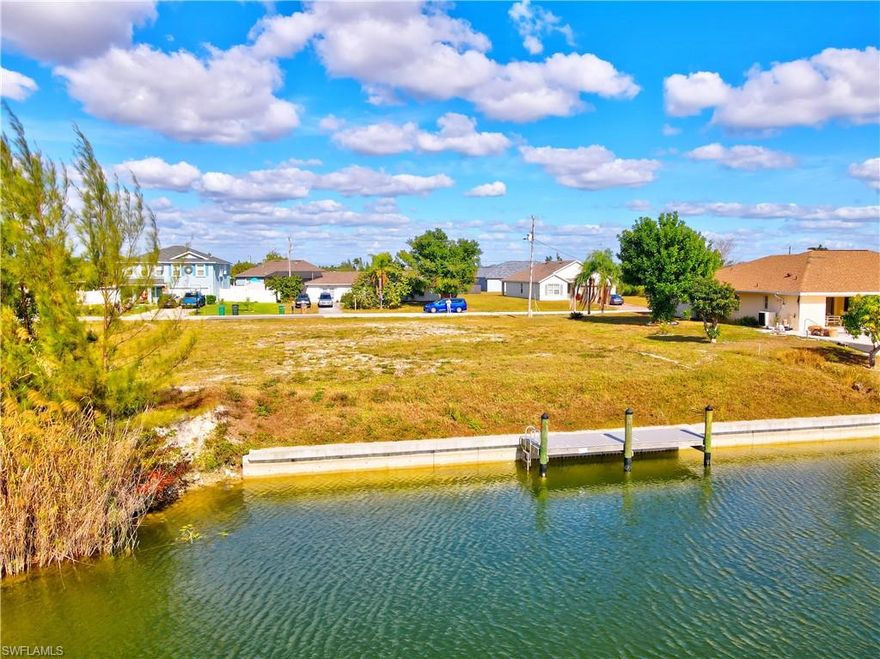 Prime freshwater canal lot located in the desirable Southwest Cape Coral area, just minutes from Veterans Parkway with quick access to shopping, dining, schools, and parks. This property features southern exposure, offering beautiful natural light and potential for stunning sunset views. A brand-new seawall and newly installed dock are already in place, adding immediate value and making this lot ideal for waterfront living.
Surrounded by newer construction homes, this homesite is ready for your vision—whether you’re planning to build a primary residence, a vacation retreat, or hold as a smart investment. City water, sewer, and irrigation are available, simplifying the building process. Enjoy the Southwest Florida lifestyle with nearby golf courses, restaurants, regional airports, and world-class beaches just a short drive away.
Opportunities like this don’t come often—secure your piece of waterfront Cape Coral today.