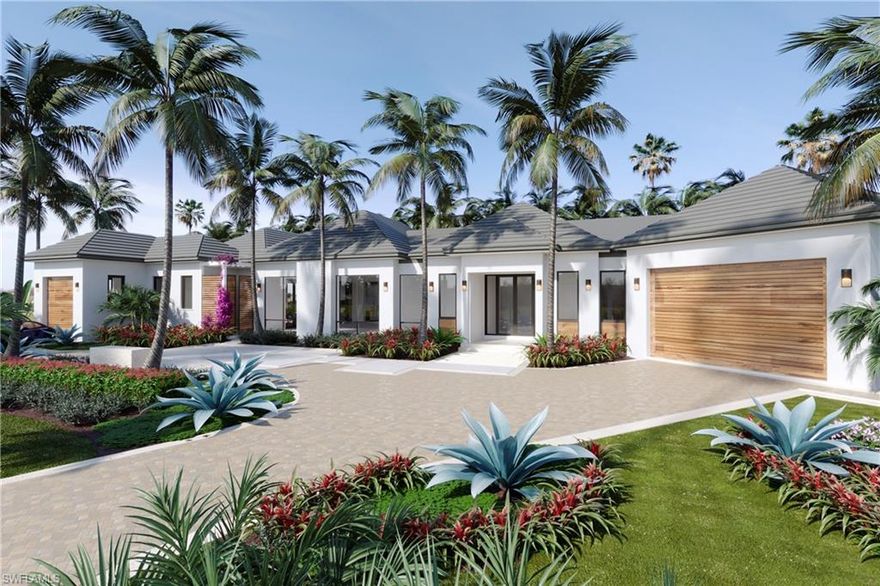 Spectacular new single story home located on an oversized .50 acre cul-de-sac lot in the Moorings. Designed by Kukk Architecture and developed by Pere Development this home offers four bedrooms all ensuite plus office/den all on one level. This home boast a chefs inspired kitchen with beautiful custom cabinetry, large island with marble countertop, Wolf and subzero appliance package. Other interior features include  European Oak floors, marble and tile baths, luton lighting system, tongue and groove reflective ceiling detail in the great room and lanai which offers a seamless transition to the amazing outdoor entertaining area that has a summer kitchen, fire pit and Turkish shell stone deck.  Exterior highlights include roll down screens and shutters, tropical IPE designs at the pool deck, bedroom decks, exterior walls, bar, garage doors & outdoor shower. 3 car garage with circular paver drive. Residence is run off LP/Teco gas. Quality finishes through out make this home a must see. Blocks to private Moorings Beach.