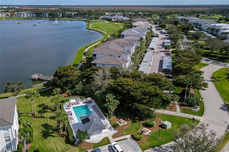 This lovely 1st floor Ashbury offered Turnkey is priced to sell! Nicely decorated and well maintained it is move in ready. The kitchen has raised panel cabinets and granite countertops. New carpeting in living area and bedrooms and AC replaced in 2018. Enjoy watching the golfers as you relax on your lanai overlooking the Sabal course and 38-acre lake. This first-floor location means easy access to parking and storage, which can be especially convenient for carrying thing in. This building is located right next to the neighborhood pool and a short stroll to the club house and amenity center.  
Situated in the vibrant Heritage Palms community, residents can enjoy a plethora of activities, including golf, tennis, and pickleball, as well as various dining options and entertainment. Conveniently located near shopping, dining, the airport, and the pristine Gulf of Mexico beaches, this home offers a lifestyle of both luxury and convenience. Take advantage of this opportunity!