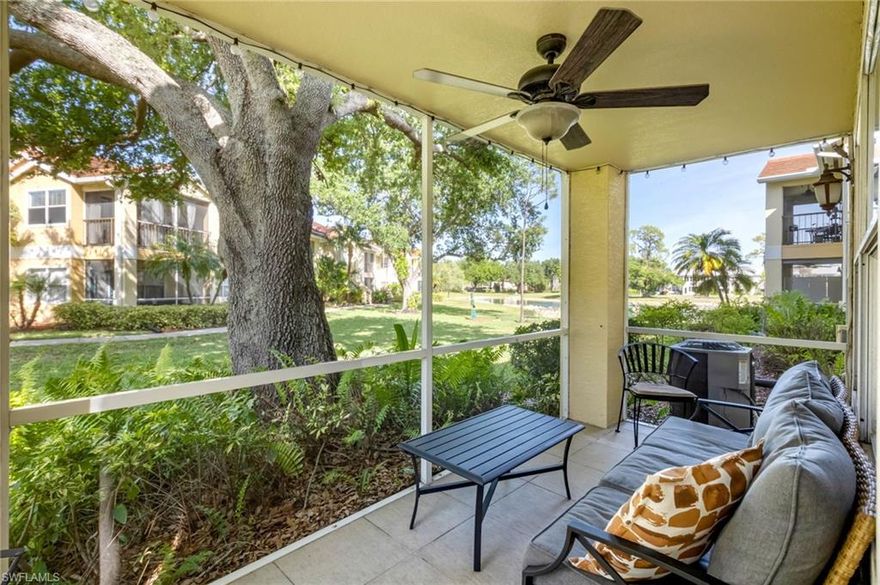 A rare opportunity to own awaits, as this is the only first floor unit currently available with a water view. This turnkey furnished condo is nestled among lush, mature landscaping, within the community of Venetian Palms. Venetian Palms stands out as one of the few communities in the area offering an exceptional array of amenities at a comfortable price. Residents enjoy access to two resort-style community pools, a relaxing spa and sauna, fully equipped fitness center, game room, and library. Outdoor enthusiasts will appreciate the tennis, pickleball, and volleyball courts, and scenic walking, jogging, and biking paths throughout and outside the community. Additional amenities include covered parking, on-site management and maintenance teams that take pride in preserving the beauty of the grounds. Venetian Palms is centrally located in the heart of Fort Myers-perfectly positioned just minutes from shopping, dining, and everyday conveniences. This location offers the best of Southwest Florida living-go a little north and you're heading to vibrant downtown which hosts events like music and art walks or the weekly farmers market, go a little south and enjoy the white sand beaches of Fort Myers Beach, Sanibel, and Captiva. Whether you prefer an active, social lifestyle or a more peaceful, private setting, Venetian Palms offers the flexibility to enjoy both. Experience comfort, convenience, and community all in one—don’t miss your opportunity to own in Venetian Palms!