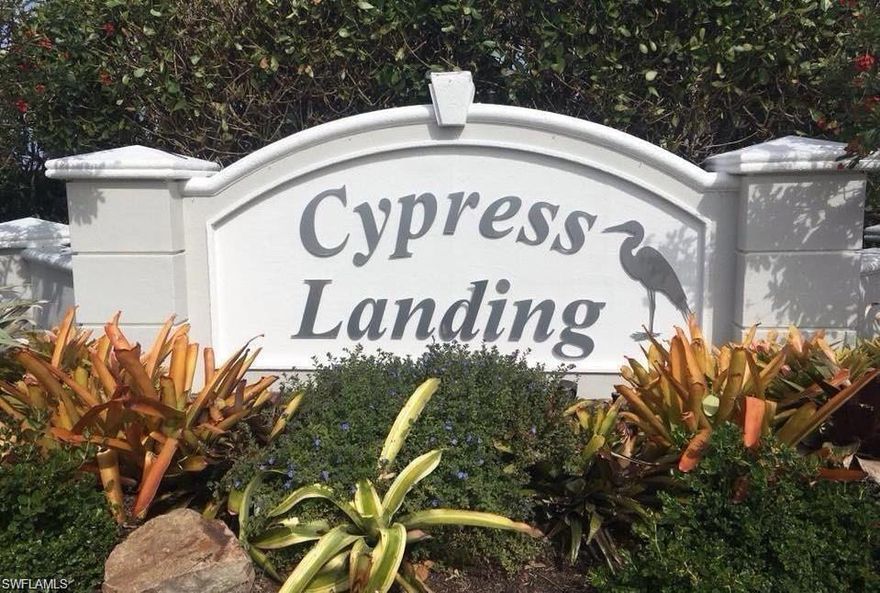 This beautiful townhome in the Popular Cypress Landing community features a 1 car garage, screened lanai, brick paver patio and ample living space. The first floor has an open kitchen that looks through to the dining/living area and lanai. There is a breakfast bar for casual dining and a half bath also downstairs. On the second floor the owner suite features a walk-in closet and bathroom. The 2nd bedroom has its own full bath which is accessible from the large loft. This town home has nearby guest parking and is just steps from the pool and clubhouse. Residents enjoy its five sparkling lakes & fountains along with amenities including a clubhouse, fitness center, multi-purpose room, heated pool & spa; a children's pool & playground. Pets are allowed for owners. Maintenance fees include cable and internet and the gated security is remotely manned 24/7. Cypress Landing is centrally located just 2 miles North of the Six-Mile Cypress' beautiful preserve and provides easy access to I-75.