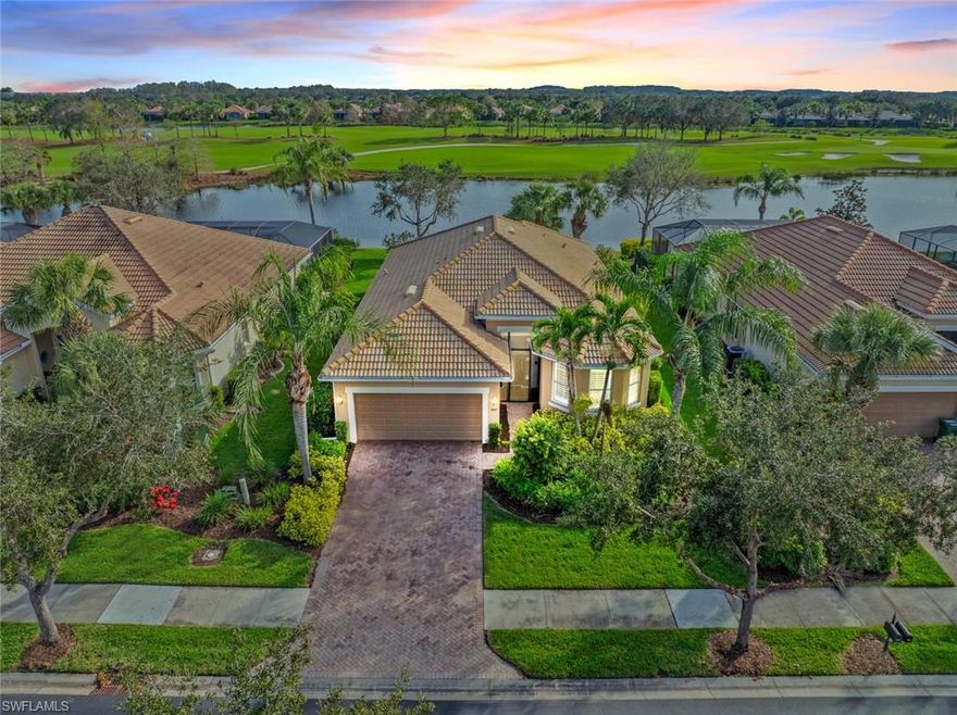 GOLF COURSE & WATER VIEW in the 55+ Del Webb Naples community, perfectly positioned along the 4th fairway of Panther Run Golf Course. AVAILABLE FOR QUICK MOVE-IN, this Vernon Hill floor plan offers 3 bedrooms + den and is designed for comfortable living with thoughtful upgrades throughout.

The KITCHEN features custom cabinetry, a stylish backsplash, reverse osmosis water system, and a bright breakfast nook with sliding glass doors that bring in natural light. The open layout flows seamlessly for both everyday living and entertaining, enhanced by crown molding that adds a refined touch.

The PRIMARY SUITE offers a spacious custom walk-in closet and an en-suite bath with dual sinks and a large walk-in shower. Two additional bedrooms with custom closets and a versatile den provide plenty of space for guests, a home office, or hobbies.

Additional highlights include PLANTATION SHUTTERS throughout, crown molding, and upgraded finishes that enhance both style and functionality. The GARAGE is well-equipped with overhead storage, custom wood cabinetry, an epoxy floor, and an insulated garage door.

Step outside to the covered lanai and EXTENDED PAVER PATIO, surrounded by lush landscaping. Enjoy peaceful water and golf course views with beautiful sunrise exposure, plus ample space to design your own private pool.

This home comes with the SOCIAL MEMBERSHIP, but take note GOLF LOVERS,  Panther Run Golf Club offers optional MEMBERSHIPS with premium golf experiences just steps from your backyard.
In Del Webb Naples, you’ll enjoy WORLD-CLASS AMENITIES that rival luxury resorts: dine at the Rusty Putter Restaurant, soak in the RESORT-STYLE or LAP POOLS, break a sweat in the state-of-the-art FITNESS CENTER, and play your way through PICKLEBALL, TENNIS, bocce, billiards - even a top-tier GOLF SIMULATOR!
Need groceries, church, or a bite to eat? Just hop in your golf cart and cruise into town - Publix and the heart of Ave Maria are just minutes away.
This isn’t just a home - it’s a LIFESTYLE UPGRADE in one of Southwest Florida’s most vibrant 55+ communities. Don’t miss your chance to live where fun, fitness, and friendships flourish year-round!