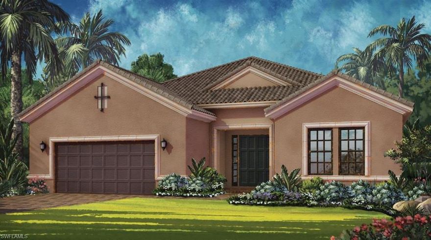 The Pallazio is a 2,929 sq. ft. single-family 3 bedroom, 3 bath home that is built for grand entertaining or comfortable, casual living. The foyer leads to a den with french doors, dining area accented with columns and a spacious great room with tray ceiling. The designer kitchen with over-sized island has a pocket sliding door leading to the large covered lanai. The Master Suite includes a sitting area with bay window, dual showers and sinks, and large walk-in closet. Both guest bedrooms have private baths. The 2-car garage has been extended an additional 4 feet for extra space.  Home is ready for you to design your own pool and/or spa.  Due to be complete in December. Photo is of model, not actual home.