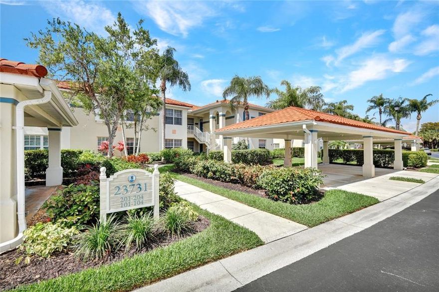 Welcome to effortless coastal elegance in the highly desirable community of Lighthouse Bay. This charming first-floor garden condominium offers a bright, airy ambiance and a clean white palette that creates the perfect blank canvas for your personal design touches. Featuring 2 bedrooms, 2 bathrooms, and a detached covered carport, this residence blends comfort with relaxed Southwest Florida living. Soft carpeting flows through the main living areas, while tile flooring in the kitchen and baths provides durability and easy care. The light-filled eat-in kitchen showcases white cabinetry, light countertops, and white appliances, complemented by a sunny breakfast room—the ideal spot to enjoy your morning coffee while natural light pours in. The primary suite is a peaceful retreat, highlighted by serene lake views, private lanai access, and an ensuite bath with dual vanities and an upgraded walk-in shower. The guest bedroom, thoughtfully positioned at the front of the condo, offers excellent privacy for visiting family and friends. Step outside to your secluded screened lanai, where tranquil lake views create the perfect backdrop for relaxing with a book, enjoying morning breezes, or unwinding at sunset. With its bright interior, thoughtful layout, and picturesque setting, this residence presents a wonderful opportunity to enjoy the coveted lifestyle of Lighthouse Bay while making the space uniquely your own. You will appreciate the added protection of stone-coated steel roofs installed community-wide in 2020. Located within the gated community of Lighthouse Bay, residents enjoy exceptional resort-style living with access to five swimming pools, including a lap pool, 2.5 miles of scenic walking and jogging paths, tennis courts with a pro on staff, a robust bocce program, two boat houses, a fitness center, sauna, clubhouse, library, and an Arts & Learning Center. As an added bonus, a Bronze Membership to the Brooks Commons Club is included, granting access to a private restaurant, enrichment center, pickleball, and vibrant social programs. Gold Memberships are available for upgrade, providing access to The Commons Club Private Beach with chaise lounges, umbrellas,
an ice/water dispenser, conveniently located restrooms, and Beach Parking Reservations during the construction of the new club. Ideally located just minutes from Coconut Point Mall, dining, entertainment, Southwest Florida International Airport, and pristine Gulf beaches!