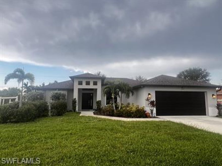 Welcome to the beautiful home at 2506 Southwest 15th Place in the heart of Cape Coral, FL! This stunning 4 bedroom, 2 bathroom and 2 car-garage, meticulously maintained property is a perfect blend of modern elegance and comfortable living. Boasting an open-concept layout, the spacious living area is bathed in natural light, creating an inviting atmosphere for both relaxation and entertaining. The master bathroom is completed with a spa-like en suite bathroom and generous closet space. In the backyard there is a sparkling pool and expansive patio await, ideal for soaking up the Florida sun. This home is located off of Veterans Parkway and Chiquita Blvd S, with shopping centers, restaurants, schools, entertainment, and parks. Pool Service is included. Schedule a showing today!