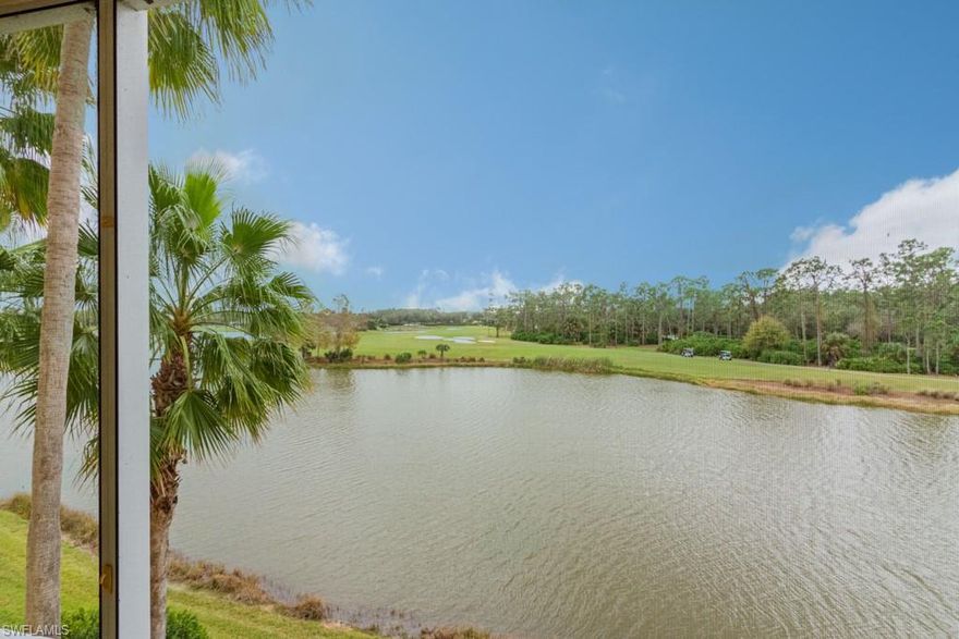 Little piece of paradise.  TURNKEY 2/2 condo in Pelican Preserve. Breathtaking views form this 3rd floor condo overlooking the lake with a view of the Club House in the distance.  This unit is immaculate and very well maintained by the original owner.  Hot Water and HVAC replaced in 2016, Refrigerator, microwave, and dishwasher are 5 yrs old. There is tile through out the Great Room, generous eat-in kitchen with enormous pantry, custom tumbled marble backsplash and corian counter-tops.  Additional storage and trash chute right out side your front door. Pelican Preserve is an award winning 55+ community offering a vast array of amenities, including: golf, tennis, pickle-ball, wood-working shop, hobby rooms, card rooms, billiards, a theater and lots more. Lots to do. Easy access to the airport, shopping, dining and close to the beaches.