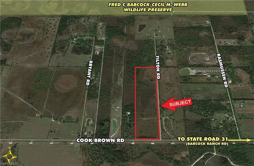 26.54+/- acre site located in the “Opportunity Zone” designated by the state and close to the southern border of the 65,000 acres Fred C Babcock/Cecil M. Webb Wildlife Preserve Area. The property is currently zoned Agriculture, which allows one dwelling unit/10 cares with FAR of 0.10 or one unit/5 acres when developing in accordance with FLU Policy 3.1.2 and Conservation Subdivision zoning.