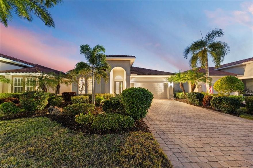 Experience refined Southwest Florida living at 9127 Astonia Way, a beautifully maintained Toll Brothers San Rio model, offering one of the most impressive lake views in The Reserve at Estero. Positioned on a premium homesite with southern rear exposure, the home captures expansive water views and exceptional natural light throughout the day. Notable upgrades include:impact-resistant windows, a new roof (2021), new A/C (2022), new pool pump (2019), new gas pool heater (2026), and new water heater (2019), offering comfort and peace of mind. Furnishings are negotiable for a potential turnkey purchase. The open-concept floor plan features high ceilings, vaulted living spaces, and seamless indoor-outdoor flow. Warm wood flooring runs throughout, creating a beautiful contrast to the light cabinetry and neutral paint palette. A flex room with French doors offers versatility as a home office or den, while formal dining and additional living areas provide comfortable spaces for everyday living and entertaining. The island kitchen is well-appointed with upgraded cabinetry, granite countertops, tile backsplash, stainless steel appliances, pendant lighting, and a breakfast nook overlooking the lake. The primary suite offers direct lanai access and a well-designed bath with dual walk-in closets, dual vanities, a private water closet, and a fully tiled walk-in shower. The expanded covered lanai—one of the largest outdoor living spaces in The Reserve at Estero—is ideal for entertaining, dining outdoors, or enjoying the peaceful lakefront setting. The home also features natural gas, supporting efficient appliances and pool heating. Ideally located west of I-75 in Flood Zone X, The Reserve at Estero offers guard-gated security, a clubhouse, fitness center, resort-style pool and spa, tennis, pickleball, basketball courts, and an active social calendar—just minutes from Coconut Point, RSW Airport, and Gulf beaches.