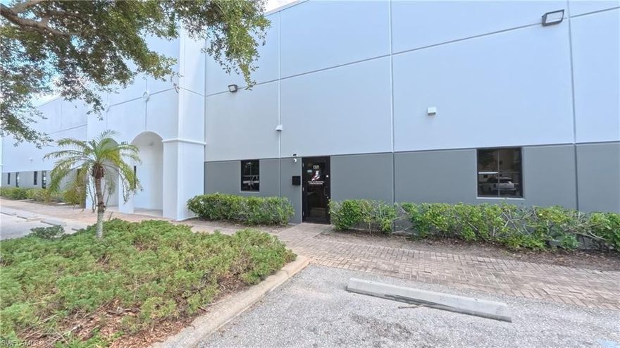 Attention Business Owner or Investor! This sought after built-out 1950 sg foot industrial flex condominium is located in the very well maintained and attractive Alico Road Business Park. Great location! Just off of Alico Road in between I-75 and US Hwy 41. Minutes to SW FLA Regional Airport, Fort Myers and Bonita Springs. The air-conditioned front entrance portion of the unit has a reception/showroom area, 2 offices and a bathroom. The rest of the unit is a large open warehouse with a staircase leading to an over hanging loft which is perfect for extra storage. The rear of the unit has a 20 foot overhead door. Also, unit has a full sprinkler system. There are 5 parking spaces assigned to the unit with a number of additional spaces for customer parking.      For an investor- Owner is willing to lease back the condo for 2 years after closing.