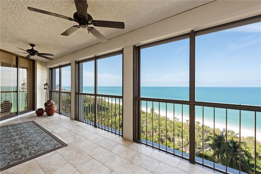 Gorgeous Gulf and sunset sky views. This spacious three-bedroom-plus-den, three-bath features a large Gulf-facing screened-in lanai with hurricane shutter protection perfect for outdoor dining. This highly desirable floor plan welcomes you into an elegant entry foyer and spacious living area boasting polished marble floors, elegant moldings, lighting and trim and a separate dining area. The open kitchen and breakfast area offer plenty of room for entertaining family and guests, including two full guest bedrooms, both with en-suite baths. The Carlysle has an updated lobby and has completed its elevator hallway renovations. Bay Colony residents enjoy the use of their own private beach club and restaurant, a tennis club, as well as the use of the amenities of Pelican Bay. Private golf memberships are available separately.