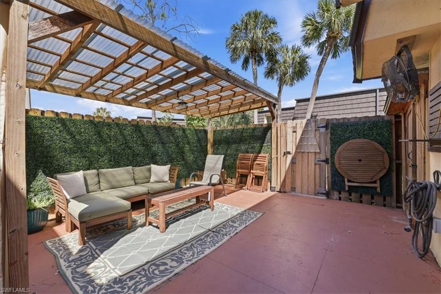 If you love hosting, this Fort Myers townhome is one you don’t want to miss. From the moment you walk in, you’ll notice the BRAND NEW open concept kitchen with plenty of counterspace (Quartz), room to move, and all NEW Stainless Steel appliances. It’s designed for both everyday living and entertaining, with a layout that feels open, functional, and inviting. Your private patio features a custom gazebo,  with plenty of space for seating, grilling, and enjoying Florida sunsets. It truly feels like an extension of your living space. Upstairs, all three bedrooms are located on the top floor and equipped with wood-like vinyl, offering a nice separation between living and private areas when guests are visiting. Downstairs is a den that is fully built out and ready for your needs whether it be a home office, guest room, den or playroom. This is ONE OF A KIND since most units here do not have this option. This unit also offers features that are hard to find in Parkwoods, including an oversized storage space larger than most in the community, PLUS a RARE location right next to 10+ additional guest parking spaces, making hosting easy and convenient. Major updates include a brand New Roof (2025), and the home is NOT located in a flood zone, helping keep insurance costs more affordable. Located in Fort Myers, you’re close to shopping, dining, and everyday conveniences, with easy access to Fort Myers Beach and Sanibel Island. Enjoy nearby outdoor spaces like Lakes Regional Park, or head to the Downtown Fort Myers River District for restaurants, nightlife, and year-round events. Parkwoods is a quiet, well-maintained community that offers both comfort and convenience. If you’ve been searching for a Fort Myers condo with open concept living, outdoor space, extra parking, and key updates already done, this one checks all the boxes.