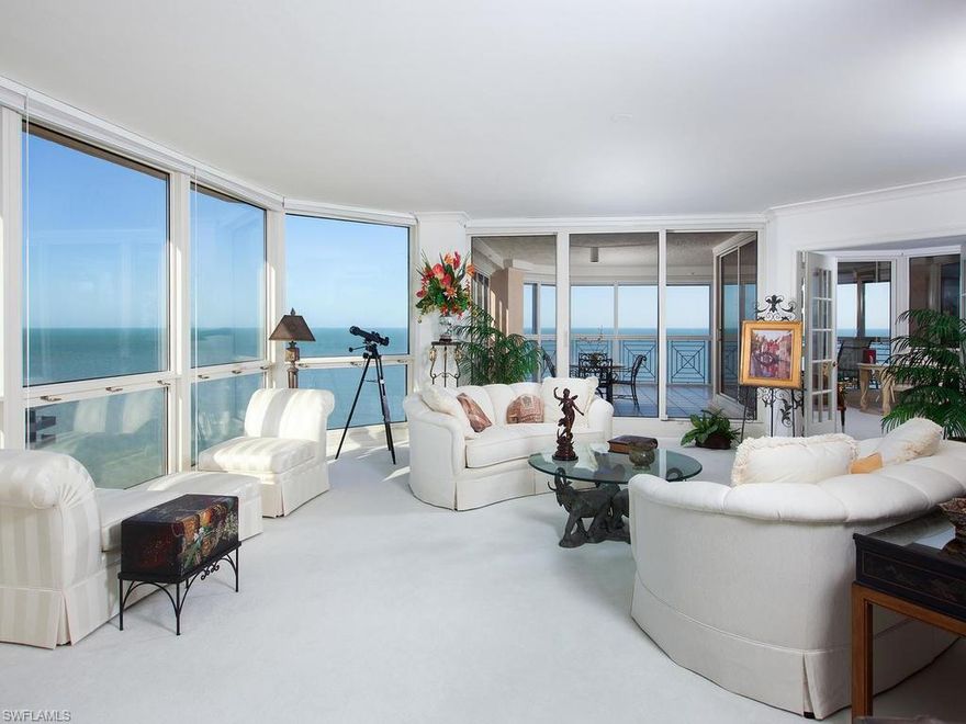 C.13099 Facing west to the Gulf of Mexico, and with magnificent views east to Venetian Village, south to Venetian Bay, as far north as Sanibel Island. This beautiful beachfront residence has two oversized terraces from which to capture the sunrise and sunset.  Featuring windows on three sides and a neutral color palette this residence is bright and sunny with plenty of closet space. There is an enormous air-conditioned storage room adjacent to the condominium.