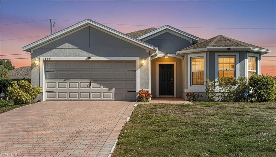 Welcome to 1809 NE 5th CT! Built in 2021 and located on a corner lot, this move-in-ready (FURNITURE NEGOTIABLE) 3-bedroom, 2-bath single-family home offers modern construction, smart design, and everyday functionality. The open split-bedroom floor plan provides excellent flow and privacy, with a spacious living and dining area ideal for both entertaining and daily living. The kitchen features included appliances, ample cabinetry, generous counter space, and a casual dining nook. The primary suite accommodates a king-size bed and includes a large walk-in closet and private en-suite bath, while two well-sized guest bedrooms offer flexibility for family, guests, or a home office. Additional features include an indoor laundry room with washer and dryer, a two-car garage with storage space, irrigation/sprinkler system, smart lock front entry, and smart AC controls. Enjoy the covered lanai and private backyard—perfect for outdoor relaxation year-round. A security camera system monitors the driveway and front entrance only. Conveniently located near shopping, dining, schools, and major roadways, this property is well-suited as a primary residence, seasonal home, or investment opportunity. Schedule your private showing today.