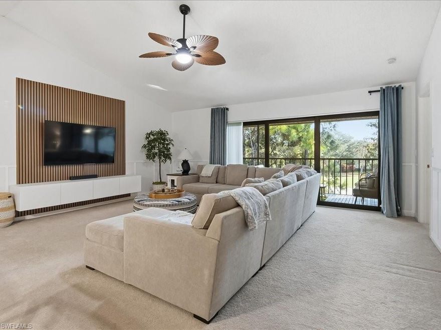 Welcome to this beautifully maintained and spacious two-bedroom, two-bath condo located in the desirable Deauville Lake Club. This wide floor plan offers soaring cathedral ceilings and serene golf course views, creating a light and airy living space.
The home features impact glass windows and sliders, a striking feature wall in the living room, and upgraded showers in both the primary and guest bathrooms. The refrigerator and dishwasher were replaced in 2024, adding modern convenience to the kitchen. Covered parking is included.
Recent community improvements include a new roof completed in 2023 and freshly painted buildings.
Deauville Lake Club offers an active yet relaxed lifestyle with two community pools, a spa, tennis courts, shuffleboard, clubhouse activities, grilling areas, and scenic walking paths. This quiet, friendly community is ideally located just minutes from downtown Naples, local beaches, and the restaurants and shops of 5th Avenue.