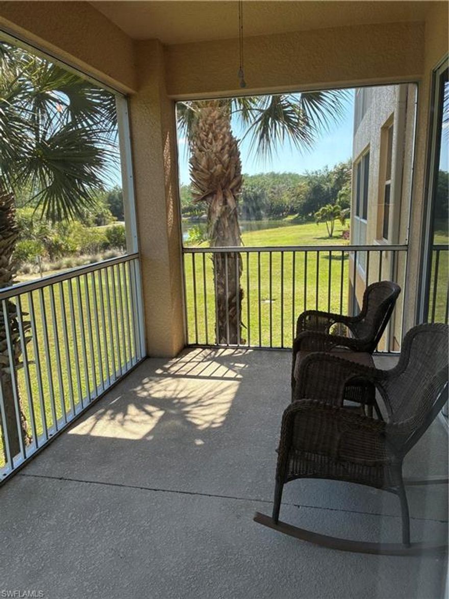 Come live your dream lifestyle in the Florida sun at this 55+ community of Siena in Pelican Preserve, where every day will feels like a vacation!. Bring your toothbrush and bathing suit and move right in to this turnkey Santa Cruz model turnkey 2 bedroom condo. 2nd floor unit with common elevator access. Investors this is your prime location for rentals. Scenic nature preserve views. Enjoy that perfect Florida sunshine and breeze with sliders leading to lanai from the living room and separate sliders from kitchen. Maybe have a private town center concerts from your own screened lanai. Walking trail through nature preserve to town center in your backyard. Your corner lanai boosts breathtaking preserve and pond views. Tile flooring throughout with gorgeous diagonal darker brown marble tile in great room, hallway and bedrooms. White bright cabinets and appliances. Eat in kitchen with preserve view, breakfast bar and separate formal dining area with tray ceiling and serving hatch. Master bedroom with tray ceiling, dual tile closets with 1 walk in closet. Mater bathroom has his and her sinks and large shower. Guest bedrooms with 2 full beds for the grandkids. Low maintenance unit with Hurricane Impact doors and windows throughout. Includes private outside storage area. Pelican Preserve is one of the top 55+ community offering an optional membership to its private 27 hole championship golf course, 26,145-sq-ft clubhouse with membership, an additional 70,000 sq ft. Town Center 2 outdoor pools indoor lap pool & more. Are you ready to relax on the lanai and hear the birds and not that that early morning snowplow coming down your driveway! Conveniently located close to SWFL International Airport, shopping, dining, entertainment. This is a must see unit. Make your offer today!