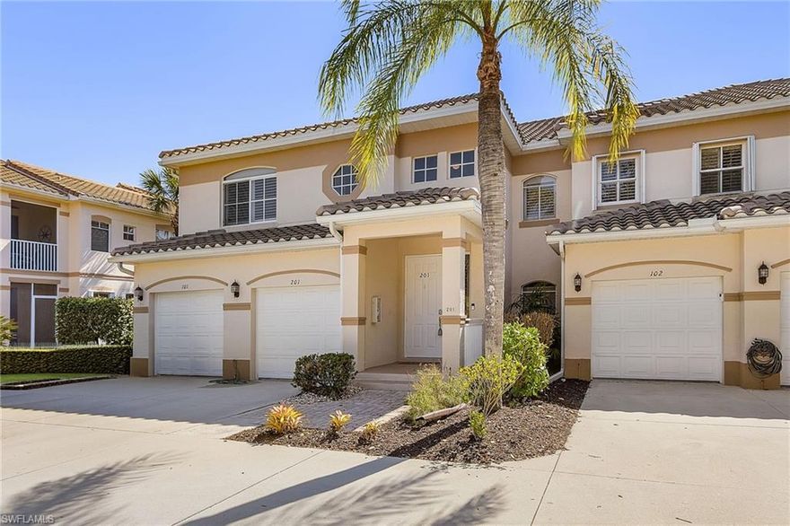 Welcome to this beautifully maintained condo offering serene pond and fountain views in the desirable Spanish Wells Golf Community in Bonita Springs. This spacious open floor plan has 2 bedroom with den and features a large kitchen with black stainless steel appliances (approximately 2 years old), pantry closet, lots of cabinetry and a convenient breakfast bar. The kitchen flows seamlessly into the living room and out to two generous lanais, creating an ideal space for entertaining and everyday living. One lanai is screened and overlooks the tranquil pond and fountain, which features beautiful lighting at night, providing a peaceful setting for morning coffee or evening relaxation. The versatile den can easily function as a third bedroom for guests, home office, or flex space. Travertine tile enhances the main living areas with plantation shutters and ceiling fans add both style and functionality throughout. The primary suite offers a private retreat with his-and-hers closets, double vanities, a walk-in shower and garden tub. The split bedroom floor plan is ideal for your family and guests. Some additional highlights include newer HVAC system, newer hot water heater and washer and dryer are included. This unit has a 1-car attached garage with newer garage door opener. The upper corner location provides extra windows and exceptional natural light. This residence is situated on a quiet street with sidewalks and offers a peaceful setting while remaining close to Gulf beaches, shopping, dining, golf, and entertainment.
A wonderful opportunity for a full-time residence, seasonal retreat, or investment property in the heart of Bonita Springs.