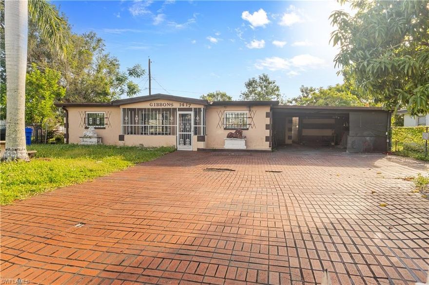 Nice property close to downtown Fort Myers. It needs some TLC, but with over 1,700 sq ft, there’s a lot of potential. The home has 3 bedrooms, 2 full baths, and solid CBS construction. Great opportunity for an investor or an owner-occupant who wants to make it their own. Property is being sold as-is.