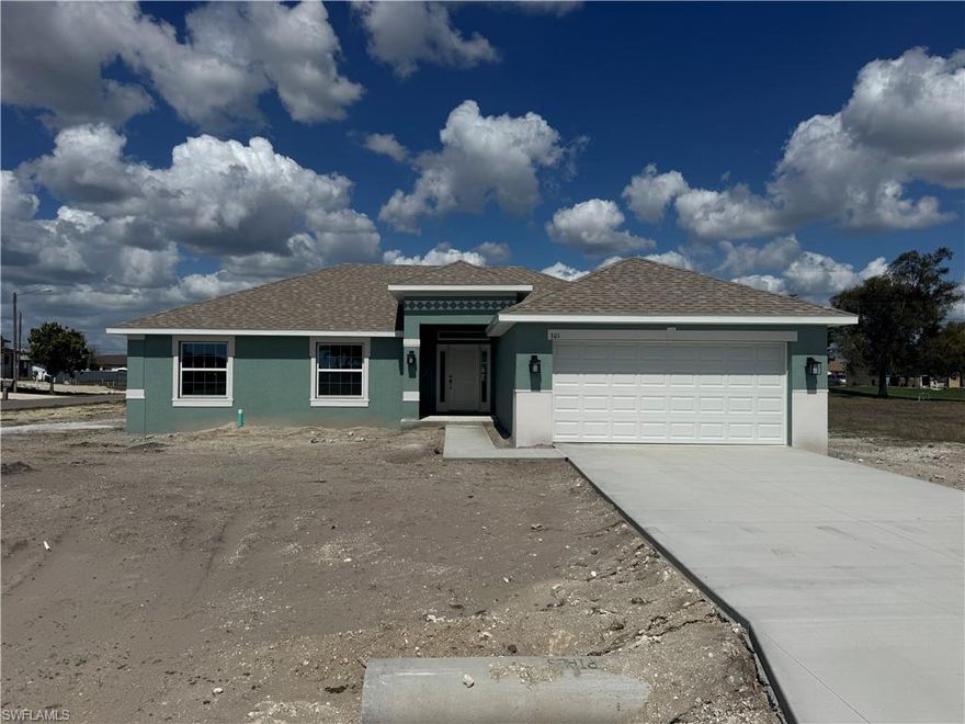 Flood Zone X - No Flood Insurance Required + Central Utilities - Agents LOVE this floor plan because it is Easy to sell.  Homebuyers love this plan for many reasons, but mainly its Functionality. This Beautiful New 1755 Sqft 4 bed 2 bath with 2 Car Garage has just come up available! Upgrades Include: Plank Ceramic Tile in living areas, Pair of exterior French- Glass Doors leading to 21' x 10' Covered Lanai, Granite Counter tops in Kitchen and Baths, Stainless Steel Appliances, Upgraded Cabinets, Step Ceiling in the Primary BDRM, Tiled Shower with separate Garden Tub in Primary BTHRM with frameless glass door, & Irrigation System w/ Bahia Sod. All of our New Homes come with a 1 year/2 year/10 year Warranty. *Prices are subject to change. Stated dimensions and square footage are approximate and should not be used as representation of the home's precise or actual size. Pictures, videos and virtual tours are solely for illustrative purposes and should never be relied upon. Taxes based on land value only. *MLS Listing Data Subject to Errors & Omissions*