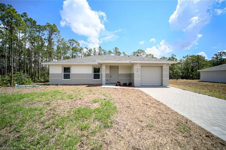 BRAND NEW CONSTRUCTION! You Will Be Amazed By The Quality Of This Brand New 3 Bedroom/2 Bathroom Home With Northeastern Exposure For Those Amazing Florida Sunsets/Sunrises All On An Oversized .40 Acre Lot In The Beautiful Greenbriar Neighborhood Of Lehigh Acres, FL. This Home Has 1258 SF Under Air And It Is COMPLETELY Finished With Its CO Issued! You Can Move Into It Today Or Use It As A Cash Flowing Rental Unit (High Demand). The Gourmet Kitchen Comes With Quartz Countertops, STAINLESS STEEL APPLIANCES, Real Wood Shaker SOFT TOUCH Cabinet Doors & Drawers, Glass Tile Backsplash, Floor To Ceiling Pantry, And A Large Breakfast Bar. Other Upgrades Include; FREE BRAND NEW WASHER AND DRYER WITH PURCHASE OF THIS PROPERTY, HURRICANE IMPACT WINDOWS AND DOORS, Glass Back Door To Let In More LIGHT, Large Designer Porcelain Tile Flooring Throughout Entire Home, PAVER DRIVEWAY, High Ceilings, Large Living Room, Upgraded Baseboards, Large Dining Area, Custom Interior/Exterior Two-Tone Paint, Custom Ceiling Fans/Lights, Large Walk-In Closets, Quartz Countertops In The Bathrooms Along With Accent Tile Over The Tub Areas, New Landscaping Package, Southwest Exposure For Those Beautiful Florida Sunsets, Epoxy Coating In The Garage And On The Open Covered Lania, Huge Back Yard Surrounded By Woods And Pine Trees, And A Laundry Area Including A New Washer And Dryer Inside The Home. This Home Is Close To Regional Shopping Malls, Golf Courses, Interstate I-75, Regional Airport, FGCU, Restaurants, Schools, Golf Courses, MLB Spring Training Baseball, Outdoor Parks, Boat Ramps, Amazing Fishing, And Those Amazing White Sand Beaches Of The Gulf Of America!
