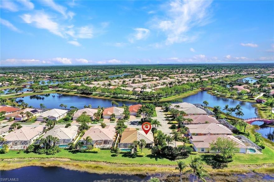 Active & Friendly Community Living | The price is right and the time is now... to buy into one of the best gated communities in Naples. Far enough away from the Gulf, storm-surge, and hurricane activity, but close enough to enjoy all that Naples has to offer. The development offers a nice mix of single-family homes, townhouses, and attached villas. With this property (X-Flood Zone) you will find all the peace and quiet that an end-unit on a cul-de-sac offers. Instead of a neighbor directly to the southwest of your villa, you have a privacy wall. This gives your villa the feel of a single family home, which is enhanced by a nice backyard, water views, and a very clean two-car garage. The owners have meticulously maintained the property. The property offers plenty of storage with a closet between the master bedroom and bath and additional storage in the laundry room. Poured concrete construction gives you extra peace of mind. All of this and your relatively low monthly dues include: lawn service, irrigation, cable/internet, and an ADT security system. Verona Walk is a resort-style oasis of sprawling waterways and every amenity you could desire. Miles of bike paths and walkways surround your very own Town Center within the community. Basketball? Bocce? Playground? Lap pool? Pickleball? Tennis? Fitness Center? Restaurant? Beauty salon? The community is also a Blue Zone Project, which encourages lifestyle changes that lead to healthier living. With all this, and more, Verona Walk is a community for all ages. When you do feel the urge to venture out of the community, you will find everything you could need within a short distance. There are pharmacies, restaurants, shopping centers, home improvement stores, and hospitals within a short distance. You are within 20 - 25 minutes of Marco Island and downtown Fifth Avenue Naples. The best of all worlds awaits you here; in Verona Walk!