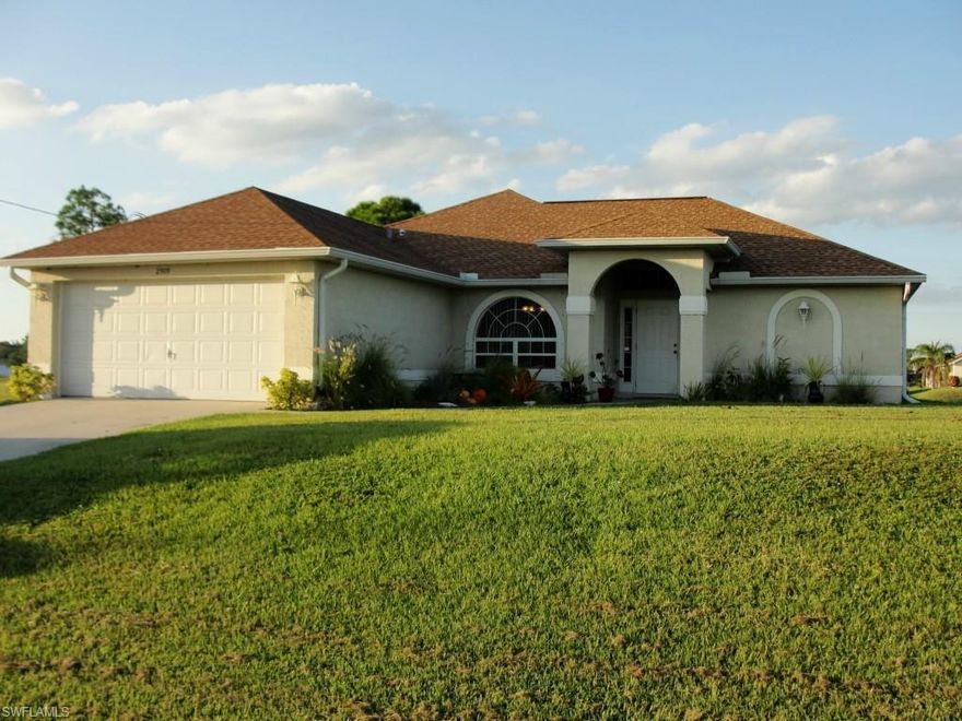 Terrific investment opportunity in fast growing NW Cape Coral.  Split plan ranch with four bedrooms and two full baths.  Laundry room with utility tub leads to attached two-car garage. Great room with separate dining room.  Eat-in kitchen with large breakfast bar overlooks great room.  Slider doors in great room and master bedroom lead to large under-truss lanai.  Master bath has garden tub with shower.  On the outside you'll find architectural shingles, automatic sprinklers and manual shutters.  Plenty of room for pool, and main bath has a pool door.  Enjoy the peace and quiet of Northwest Cape Coral.  Tenant in place until March 2015, and they would like to stay.  Owner desires quick close so CASH ONLY offers.  Great investment opportunity with good tenants.  Excellent investment return and built in equity with price below market comparables.