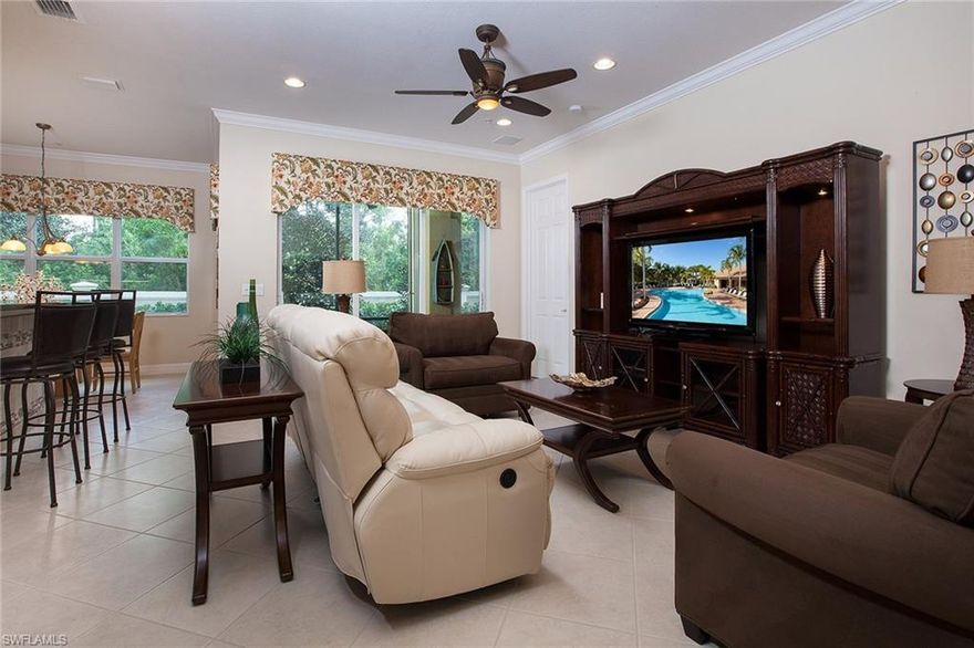 This home is in a great location. If you are looking for peace and tranquility, here it is. This Positano-style residence has hurricane shutters on all windows. Features include a large eat-in kitchen with upgraded cabinets, designer tile backsplash, above and below cabinet lighting, tiled breakfast bar, electric shades on both kitchen windows highlighting the custom draperies and a pantry. There is tile on the diagonal in all living areas and hardwood flooring in all three bedrooms. The third bedroom is currently used as an office. There are plantation shutters on the second and third bedroom windows. The location of this residence affords your guest visitor parking, which is only moments away. Marbella Lakes has a clubhouse that features two basketball courts, two Har-Tru tennis courts, social room, game room, gym, resort-style pool and a children’s pool and play area. Highlighting Marbella Lakes is an onsite full-time lifestyle director and a full-time property manager. Marbella Lakes is close to Mercato, the beaches and historic Fifth Avenue South.