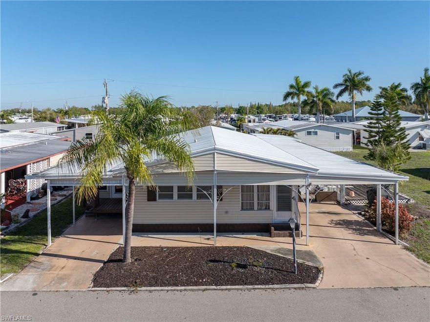 Welcome to 3373 Rainbow Lane located in the highly desirable Tamiami Village, a 55+ community in North Fort Myers. This well-maintained 2-bedroom, 2-bath home offers just under 1,400 square feet of living space and is being sold turnkey, making it move-in ready.

Recent updates provide peace of mind, including a new aluminium roof-over in 2024, AC replaced in June 2021, water heater in 2023, and a fully updated kitchen in 2021 featuring updated cabinetry, cooktop, dishwasher, vinyl flooring, and a refrigerator replaced in 2022. Additional improvements include a vapor barrier replaced in February 2026 and new subfloor and flooring in the family room completed in March 2026.

The property sits on a large lot and offers a rare and valuable feature with TWO SEPERATE DRIVEWAYS, providing ample parking and convenience for multiple vehicles or guests. An additional storage shed is located behind the home for extra storage needs.

Tamiami Village offers a variety of amenities including three community pools, clubhouse, shuffleboard, billiards, and a full calendar of social activities. Conveniently located near downtown Fort Myers with its dining, entertainment, and events, as well as Punta Gorda’s Fishermen’s Village for waterfront dining and shopping.

This property is ideal for seasonal or full-time living. Schedule your private showing today.