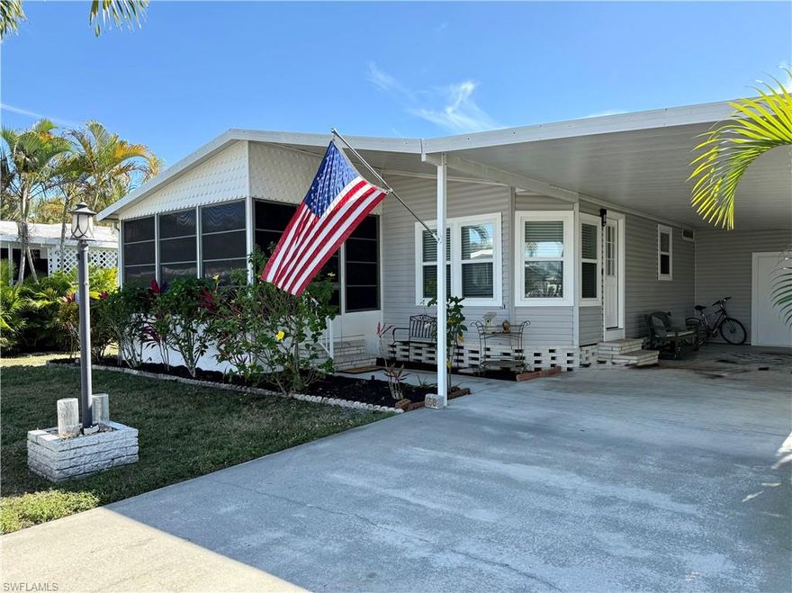 Welcome to one of Naples’ best-kept secrets! Ideally located just minutes from downtown Naples and its world-famous white-sand beaches, this beautifully remodeled 2-bedroom, 2-bath home is nestled on a quiet side street in the highly desirable 55+ Windjammer Village community. The bright, open floor plan is filled with natural light and features a charming Florida room—perfect for enjoying your morning coffee.

The home has been thoughtfully updated throughout, including new kitchen cabinetry with quartz countertops and stainless steel appliances, ideal for entertaining. Additional upgrades include luxury vinyl plank flooring throughout, all new interior doors, freshly painted interior, updated windows plumbing & electric and a convenient inside laundry room. The Forever metal roof comes with a lifetime warranty.  Newer AC with newly updated AC trunk lines, new insulation and vapor barrier and new water heater.  Both the primary and guest bathrooms have been beautifully remodeled with modern finishes. A private storage shed provides added space for tools, bikes, or beach gear.

Windjammer Village offers an exceptional resort-style lifestyle with a heated community pool and spa, clubhouse, tennis, pickleball, bocce, shuffleboard, lakeside fishing pier, and on-site RV/boat storage. This gated, golf-cart-friendly, resident-owned community has no land lease fees and is pet friendly. The low monthly maintenance fee of $162 includes lawn care.
A fantastic Naples location close to dining, shopping, and beaches—this is the perfect opportunity to enjoy the active Florida lifestyle.