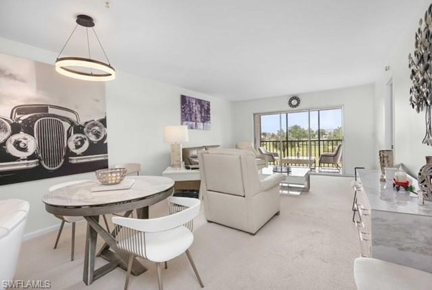 Breathtaking sunsets and immediate golf memberships for 2 are included! This must see unit has a spectacular view of the golf course. Located in High Point Country Club, this condo has been decorated in a neutral color palate and comes tastefully furnished. Take a walk to the pool or bike to the beach. Spend your morning sipping coffee on the lanai and your evening sipping cocktails on the lanai as the sunsets. Cook meals in the updated kitchen or easily access all of the culinary delights in Naples. Take advantage of all of the amenities this very active community has to offer. Not a 55+ building!