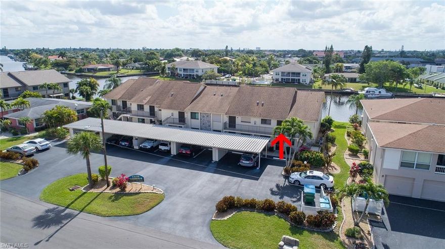 Priced Right! Turnkey 2/2 1269' sq ft Condo on the beautiful 200' Rubicon Canal. Located on the 2nd floor this end unit boasts tile though out, and 14' cathedral ceiling. Inside laundry, and wet bar. All units have been re-piped, newer roof, building repainted in 2017. Spiral staircases, lanai doors, and screens replaced in 2017. All new kitchen appliances in 2017, hot water heater 2015, A/C replaced 2011 and properly maintained by a licensed professional. The interior of this condo is impeccably maintained a must see. Master bedroom has a built in wall unit with king size bed, walk in closet, shower, and newer vanity. Lanai features pocket sliders coming from the living area and leads to the staircase and down to your pool. Club Harbour property gleams with pride of ownership and it shows as you drive up in your car or boat. Location! Location! Close to downtown and all of what Cape Coral and SW Florida has to offer!!