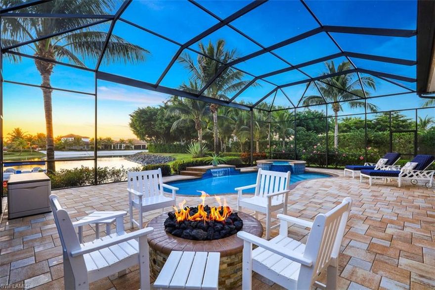 Come home to this luxury Waterfront Villa featuring spacious interiors that seamlessly flow to grand outdoor spaces.  Every detail and quality finish blend together harmoniously in this 3 bedroom + den waterfront sanctuary carefully designed for comfort, entertaining and contemporary functionality.  
Savor spectacular sunsets and lake views to the south and west.  Feel surrounded in an elegant yet relaxed environment with a soothing neutral palette.  A grand entryway leads to open concept living space appointed with architectural details and a touch of modern essence.  
Fully outfitted open Chef’s kitchen with breakfast nook, luxurious Master Suite with soaking tub, expansive screened lanai complete with outdoor kitchen, pool, spa, firepit and a private dock with direct access to Miromar’s 700 acres of freshwater lake.  
The ideal mix of serenity, sophistication and play await you.  Miromar Residents enjoy a 5-star resort lifestyle, first-class amenities and choose from a year-round social calendar of events & entertainment. Welcome to Lakefront Paradise.