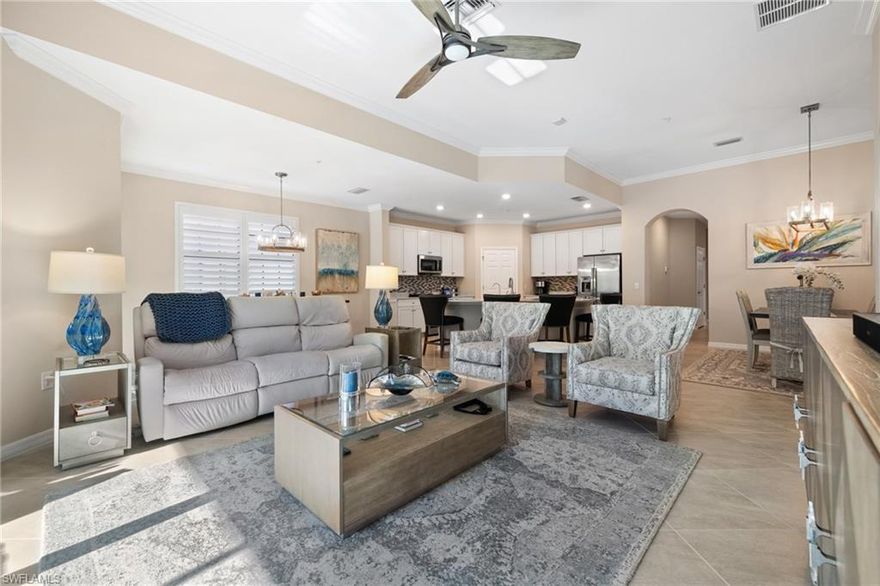 Welcome to your dream home in the prestigious 55+ community of Pelican Preserve! This 2nd floor carriage home is better than new, with numerous upgrades that will leave you speechless. As you step inside, you'll be greeted by a spacious interior with vaulted ceilings and your very own elevator for added convenience. There is 20" tile on the diagonal in the living areas.  The custom cabinetry in the pantry, owners closets, and laundry provide great storage.  The kitchen has reverse osmosis, new double convection oven and new faucet.  Decorative ship lack and mirrors in dining area add a touch of class.  But the luxury doesn't stop there - plantation shutters, upgraded lighting and fans throughout the home.  Step outside onto your patio and enjoy the peaceful preserve view, complete with privacy and wildlife sightings, sun shade on side screen for privacy and protection.  And for added peace of mind all windows and doors are high impact glass.  The spacious garage has epoxy flooring. The neighborhood pool  is just a short walk where friends and neighbors enjoy swimming and socializing. Living in Pelican Preserve means you'll have access to a wide range of amenities to suit all interests, from pickle ball, golf and tennis to fitness classes and social clubs, spa, dog parks, entertainment, theatre, amphitheater, walking trails, card groups, etc. Don't miss out on the opportunity to make this stunning home yours - schedule a showing today!